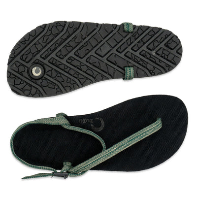 ZuZu Flex barefoot performance sandals with a canvas footbed and replaceable recycled eucalyptus straps, designed for natural movement and all-day comfort - Top view
